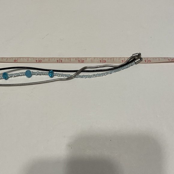 NWT 15” Laura ashley mixed media necklace beaded statement multistrand Blue - Picture 5 of 9